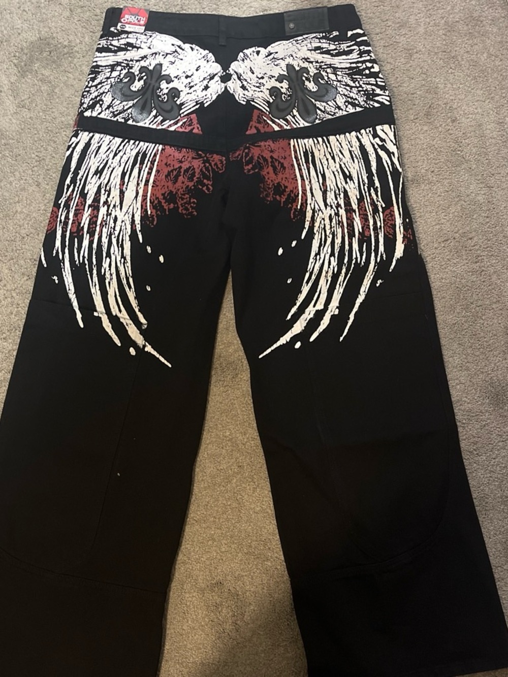 South Pole Black Cargo Pants with White Wing and Red Graphic